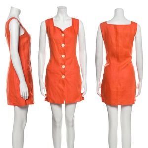 Valentino Vintage SET Orange Sweetheart Tank Button Shirt Ruffle Skirt Dress XS